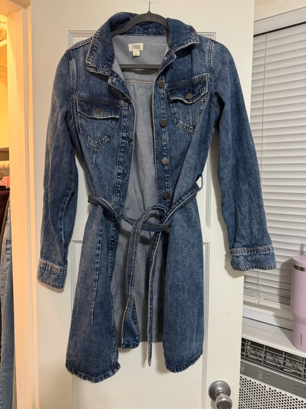 a.n.a Dark Blue Denim Trench Jacket with Tie Belt